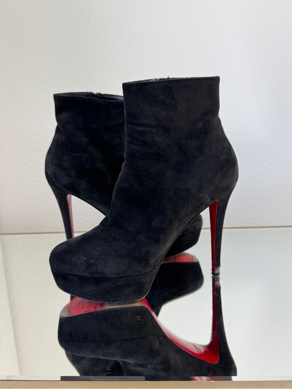 Christian Louboutin Black Suede Platform Ankle Booties